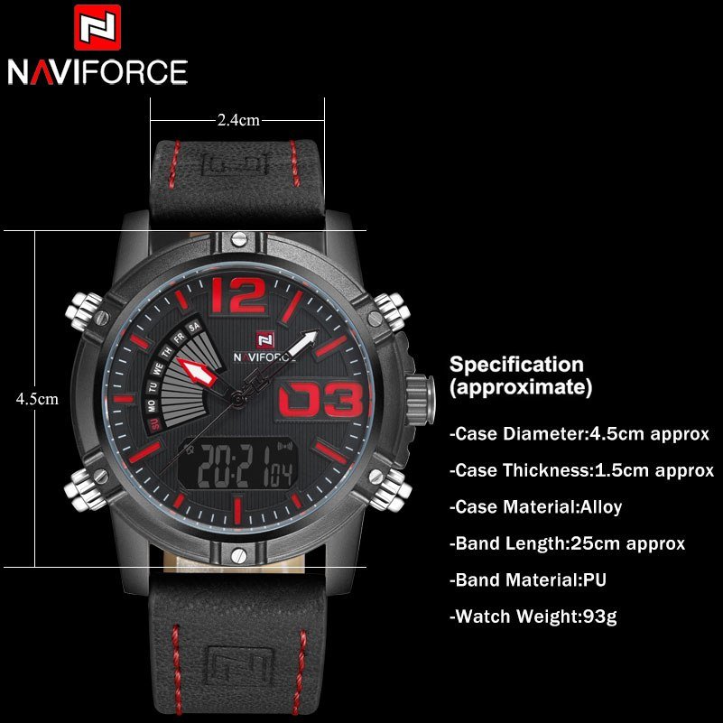 Czarno-czerwony zegarek Naviforce Top  parametry