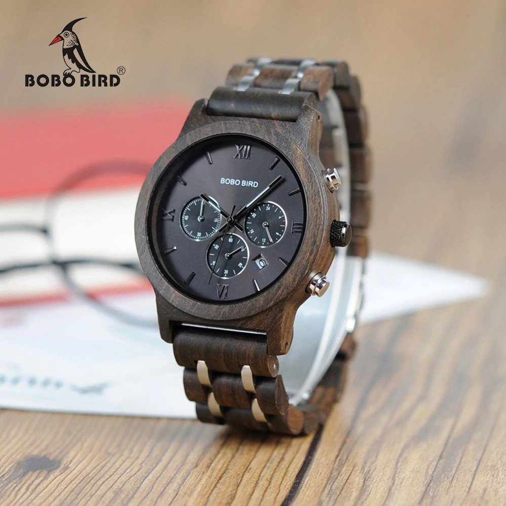 Drewniany zegarek Bobo Bird Lux Dark P19-1