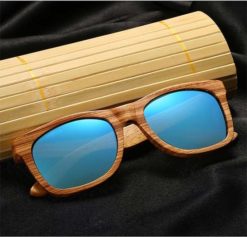 Drewniane okulary przeciwsłoneczne B02- niebieskie - zebrano 1