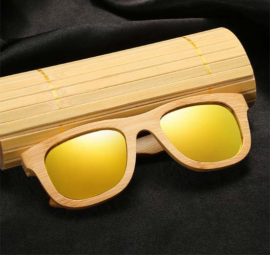 Drewniane okulary przeciwsłoneczne B06- żółte - bambus 13