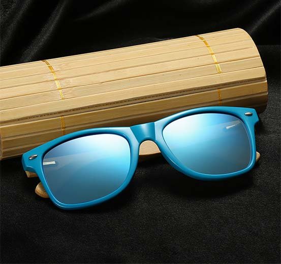 Drewniane okulary przeciwsłoneczne C01- niebieskie - bambus 10