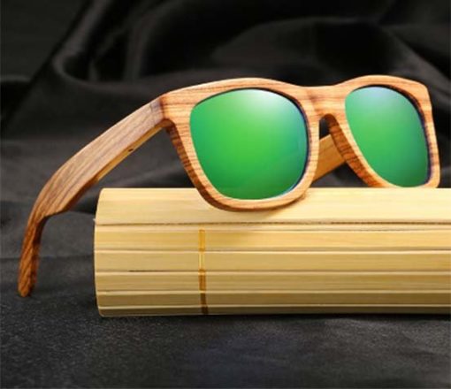 Drewniane okulary przeciwsłoneczne B02- zielone – zebrano