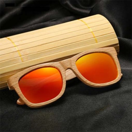 Drewniane okulary przeciwsłoneczne B03- pomarańczowe – dąb