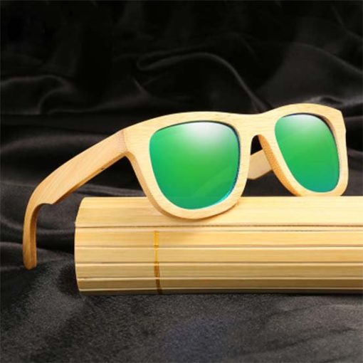 Drewniane okulary przeciwsłoneczne B06- zielone – bambus