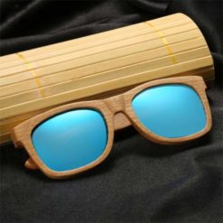 Drewniane okulary przeciwsłoneczne B03- niebieskie - dąb 1