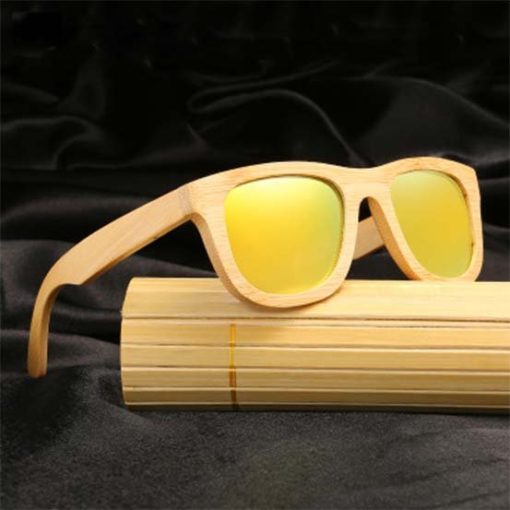 Drewniane okulary przeciwsłoneczne B06- żółte – bambus