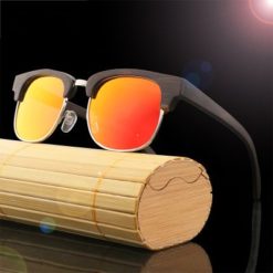 Drewniane okulary przeciwsłoneczne B11 - pomarańczowe - bambus 2
