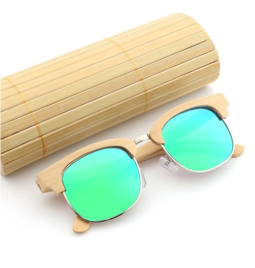 Drewniane okulary przeciwsłoneczne B10-zielone – bambus