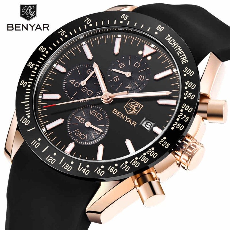 Zegarek Benyar Speedmaster złoty czarny silikonowy pasek 6