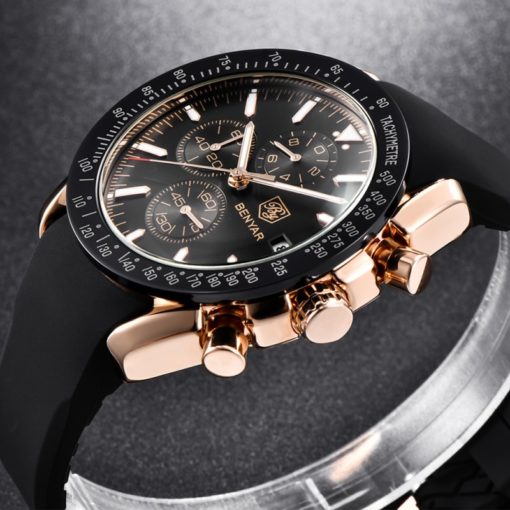 Zegarek Benyar Speedmaster złoty czarny silikonowy pasek
