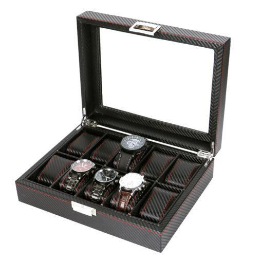Pudełko szkatułka etui na zegarki karbon 12szt