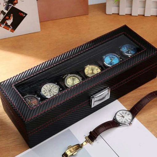 Pudełko szkatułka etui na zegarki karbon 6szt