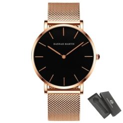 Zegarek damski na bransolecie Hannah Martin HM36 rose gold czarny