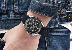 Zegarek Benyar Speedmaster srebrny czarny silikonowy pasek 3