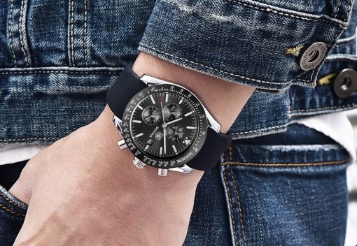 Zegarek Benyar Speedmaster srebrny czarny silikonowy pasek
