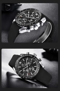Zegarek Benyar Speedmaster srebrny czarny silikonowy pasek 2