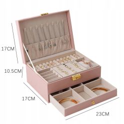Szkatułka na biżuterię pudełko organizer kuferek różowy 2-warstwowy 7