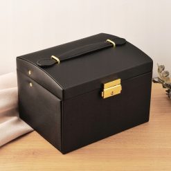 Szkatułka na biżuterię pudełko organizer kuferek z lusterkiem czarny