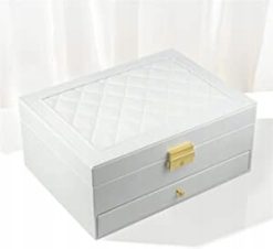 Szkatułka na biżuterię pudełko organizer kuferek biały 2-warstwowy
