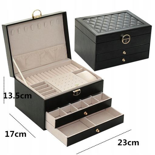 Szkatułka na biżuterię pudełko organizer kuferek czarny