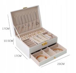 Szkatułka na biżuterię pudełko organizer kuferek biały 2-warstwowy 4