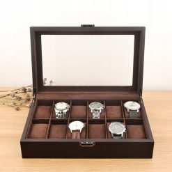 Pudełko etui szkatułka na zegarki 12 sztuk ciemny brąz 6