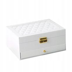 Szkatułka na biżuterię pudełko organizer kuferek biały 2-warstwowy 3
