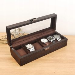 Pudełko etui szkatułka na zegarki 6 sztuk ciemny brąz 2