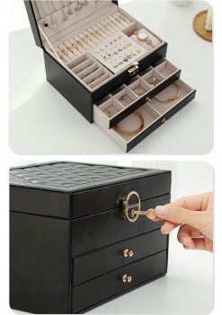 Szkatułka na biżuterię pudełko organizer kuferek czarny 9