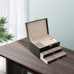 Szkatułka na biżuterię pudełko organizer kuferek czarny 6