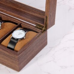 Pudełko organizer etui szkatułka na zegarki 6 sztuk jasny brąz 7