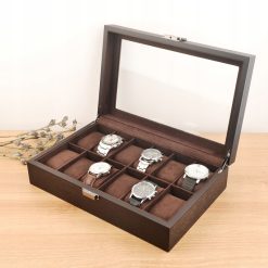 Pudełko etui szkatułka na zegarki 12 sztuk ciemny brąz 8