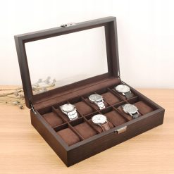Pudełko etui szkatułka na zegarki 12 sztuk ciemny brąz