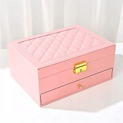 Szkatułka na biżuterię pudełko organizer kuferek różowy 2-warstwowy 9