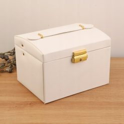 Szkatułka na biżuterię pudełko organizer kuferek z lusterkiem biały 1