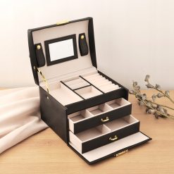 Szkatułka na biżuterię pudełko organizer kuferek z lusterkiem czarny 3
