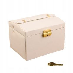 Szkatułka na biżuterię pudełko organizer kuferek z lusterkiem biały 15