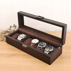 Pudełko etui szkatułka na zegarki 6 sztuk ciemny brąz 1
