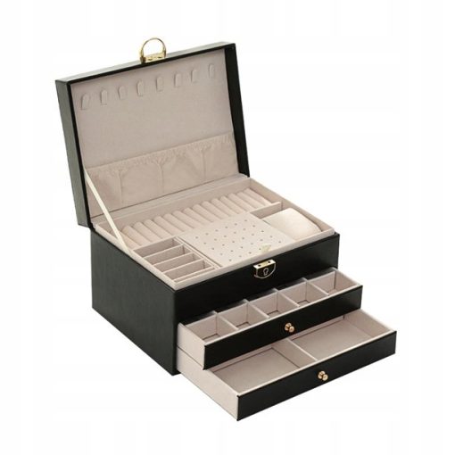 Szkatułka na biżuterię pudełko organizer kuferek czarny