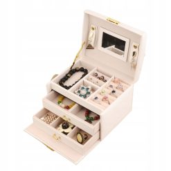 Szkatułka na biżuterię pudełko organizer kuferek z lusterkiem biały 11