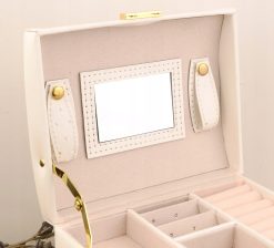 Szkatułka na biżuterię pudełko organizer kuferek z lusterkiem biały 14