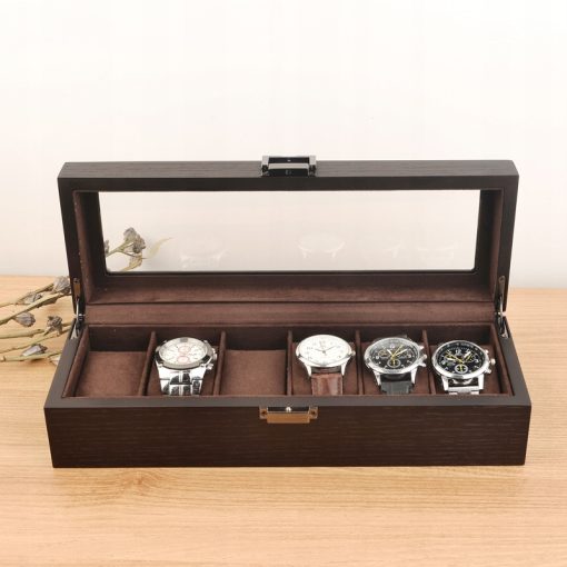 Pudełko etui szkatułka na zegarki 6 sztuk ciemny brąz