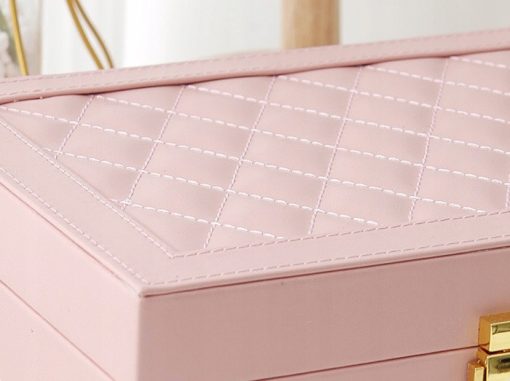 Szkatułka na biżuterię pudełko organizer kuferek różowy 2-warstwowy