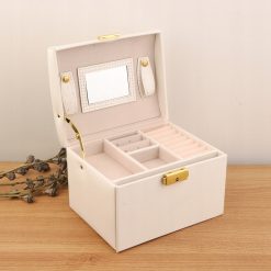 Szkatułka na biżuterię pudełko organizer kuferek z lusterkiem biały 3