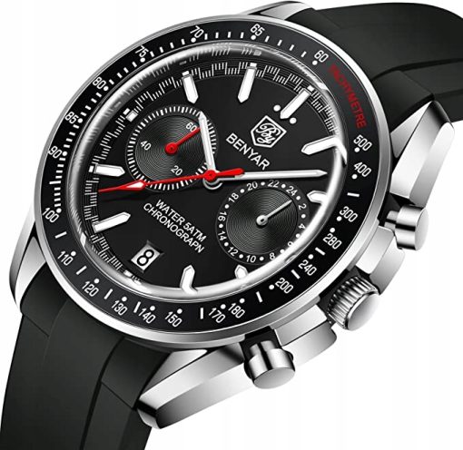 Zegarek Benyar BY5194 srebrny czarny silikonowy pasek
