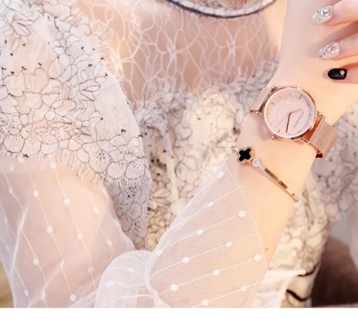 Zegarek damski rose gold na bransolecie mesh HANNAH MARTIN MS36 elegancki piękny pudełko