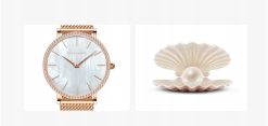 Zegarek damski na bransolecie mesh HANNAH MARTIN ZS36 tarcza z morskiej muszli rose gold biały 2