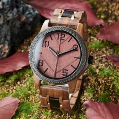 Drewniany męski zegarek BOBO BIRD T155-5 elegancki drewniana bransoleta tarcza liść 2