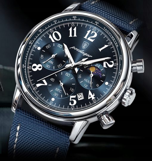 ZEGAREK MĘSKI ELEGANCKI POEDAGAR CHRONOGRAF PUDEŁKO WSKAŹNIK DZIEŃ / NOC