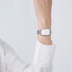 Damski zegarek na bransolecie mesh HANNAH MARTIN 1241 piękny elegancki srebrny biały 2